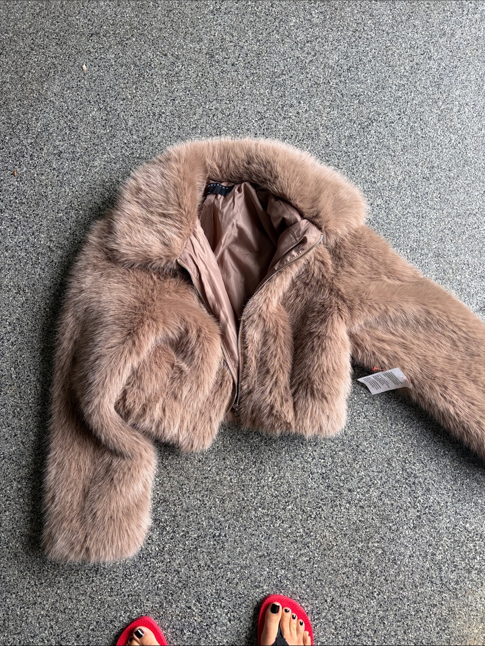 ASOS Faux Fur Cropped Jacket - Taupe